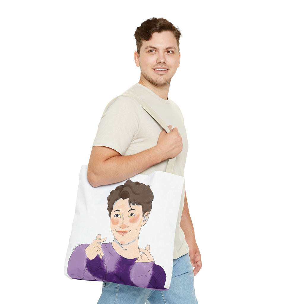 Namjoon Hand-Heart Portrait Tote Bag — Illustrated K-Drama Style Fan Tote