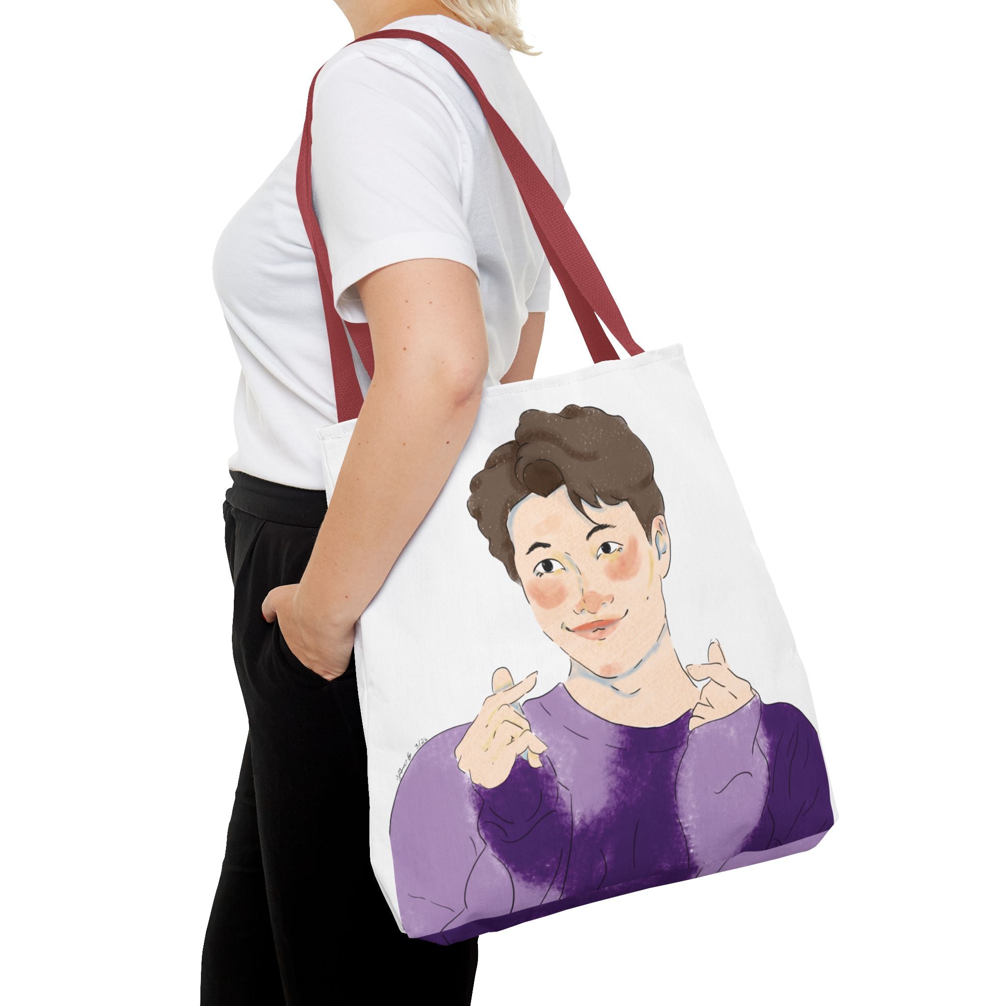 Namjoon Hand-Heart Portrait Tote Bag — Illustrated K-Drama Style Fan Tote