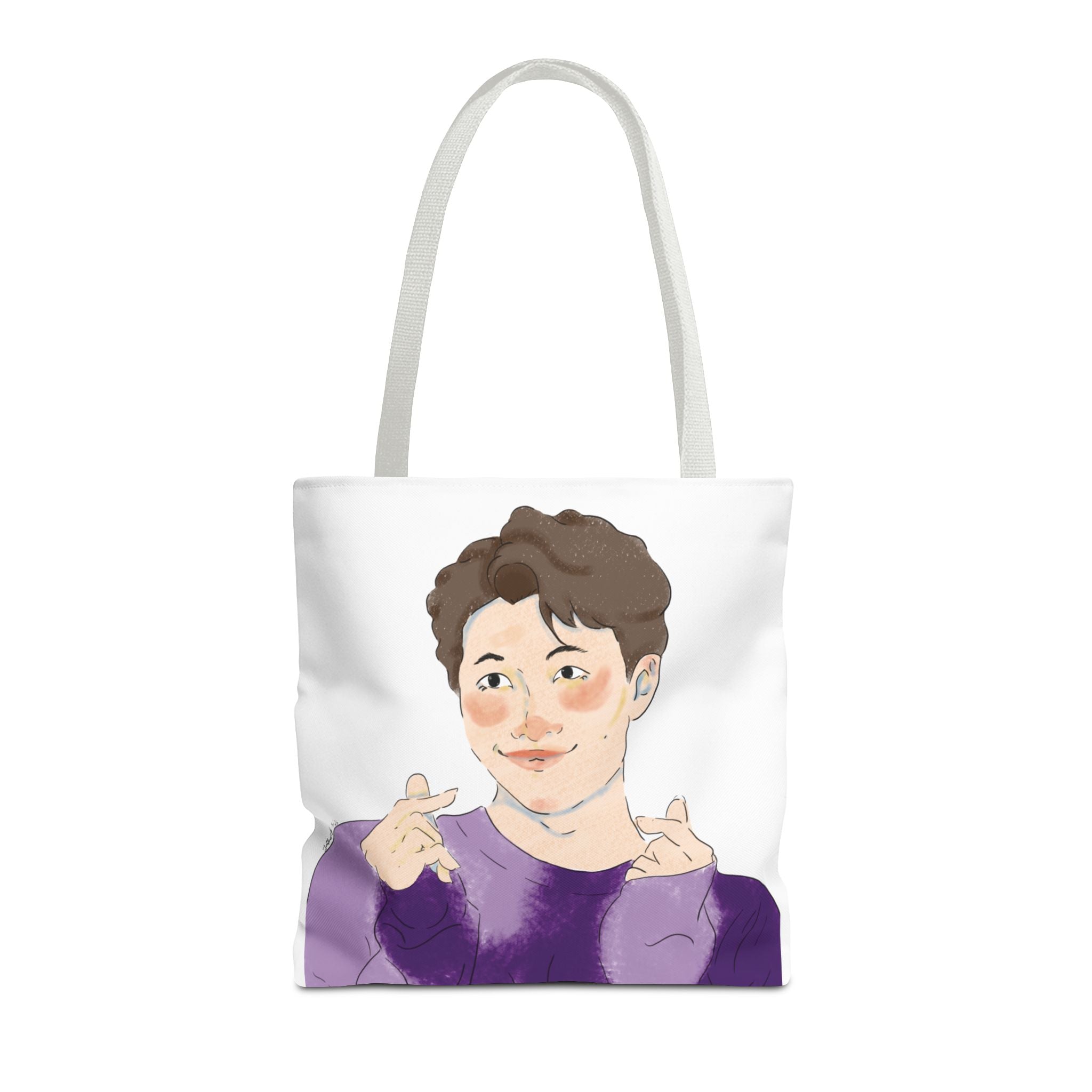 Namjoon Hand-Heart Portrait Tote Bag — Illustrated K-Drama Style Fan Tote