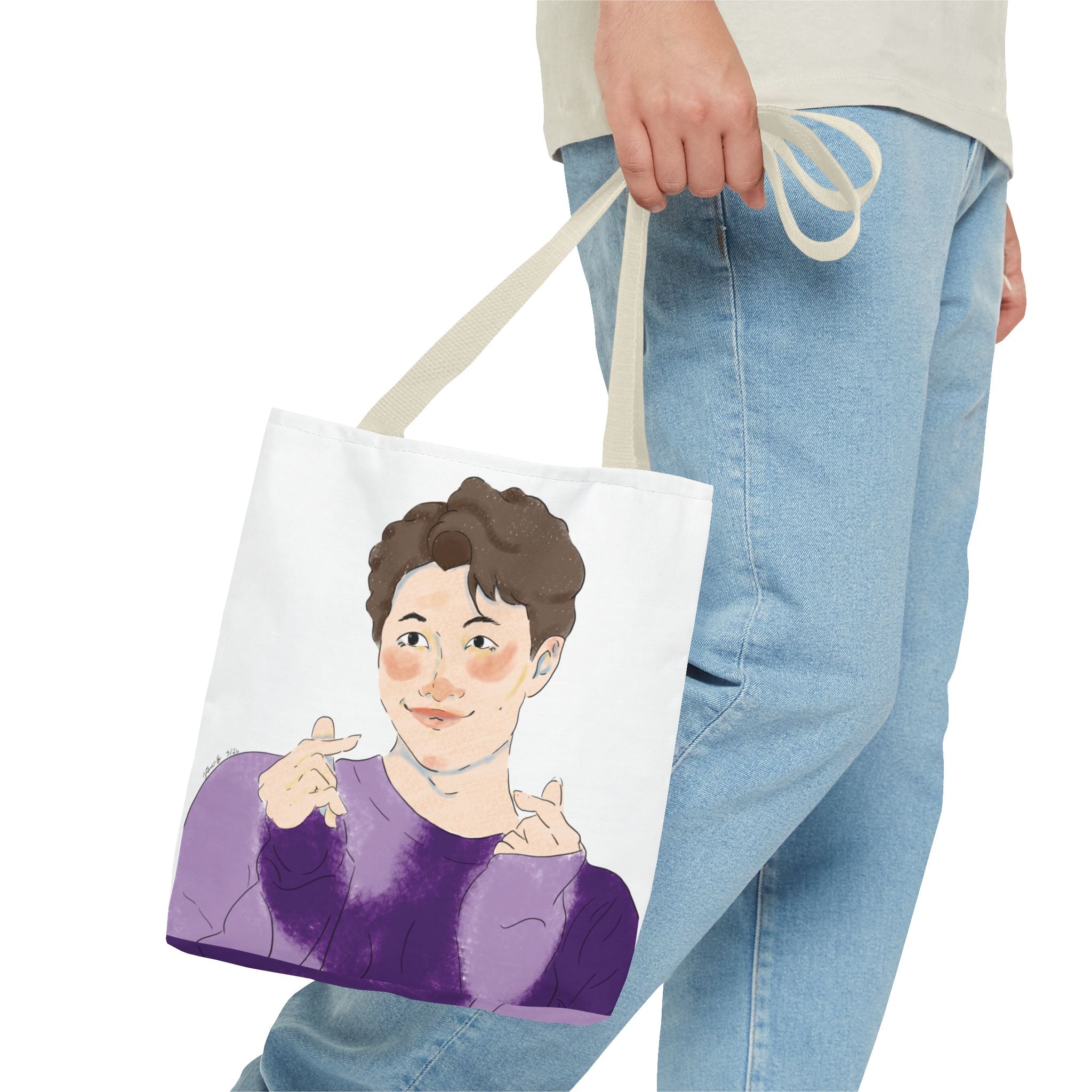 Namjoon Hand-Heart Portrait Tote Bag — Illustrated K-Drama Style Fan Tote