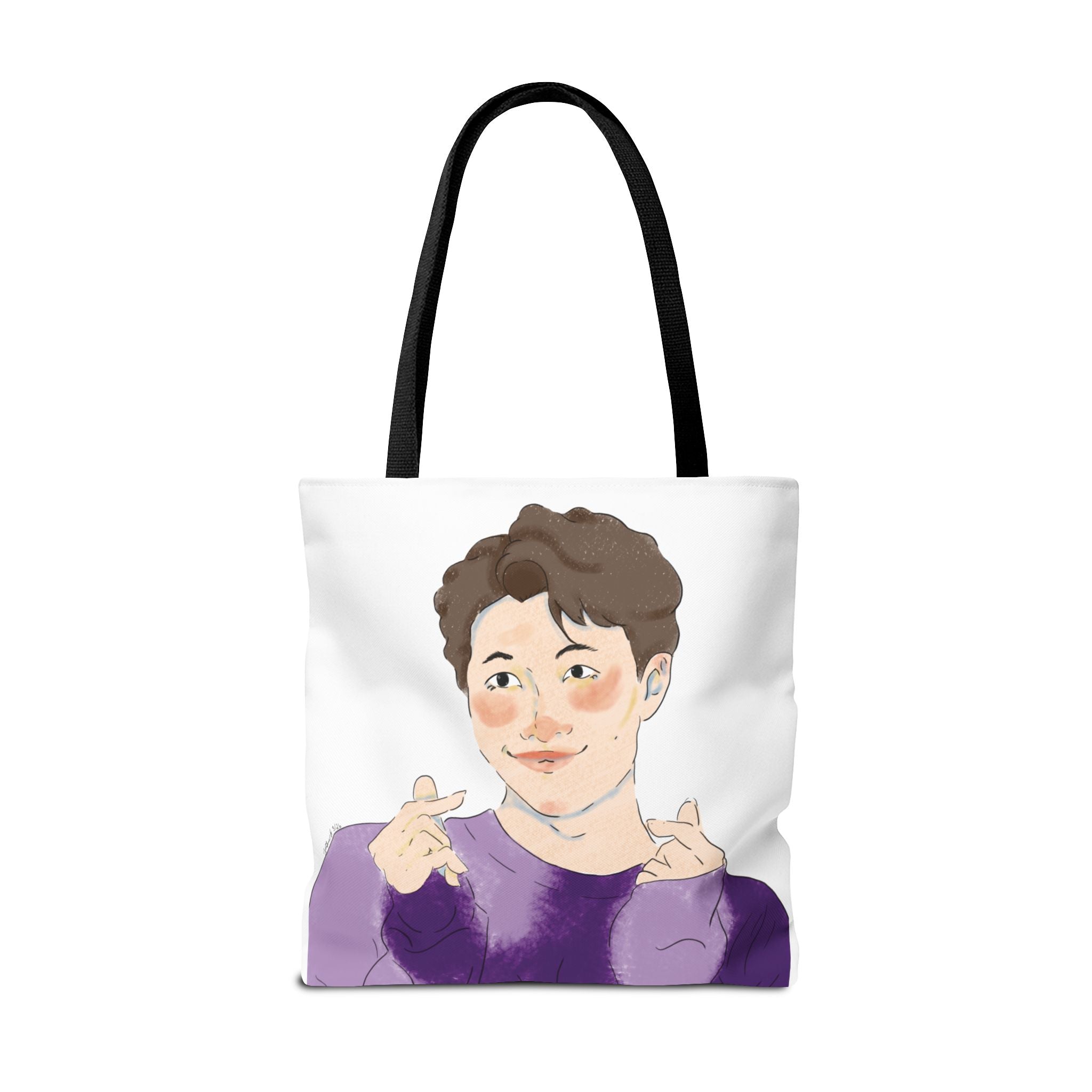Namjoon Hand-Heart Portrait Tote Bag — Illustrated K-Drama Style Fan Tote