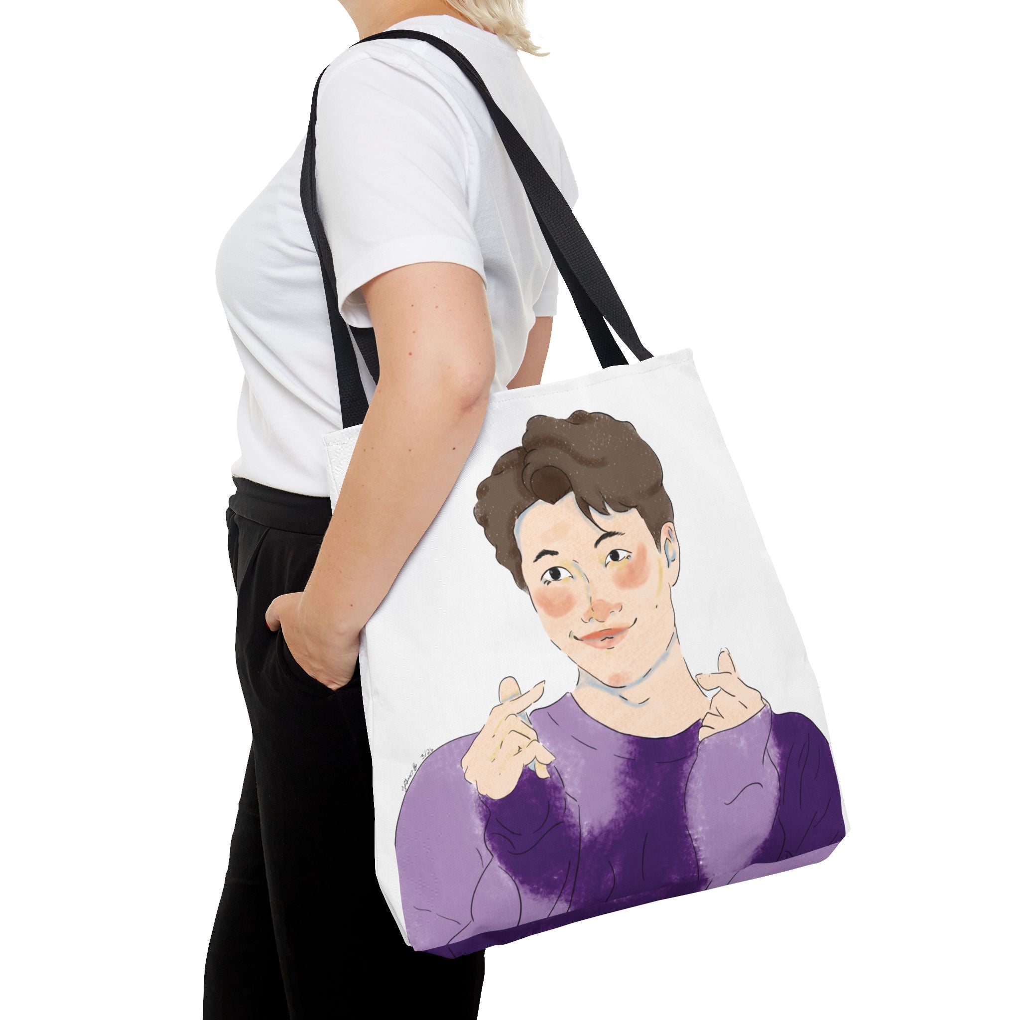 Namjoon Hand-Heart Portrait Tote Bag — Illustrated K-Drama Style Fan Tote