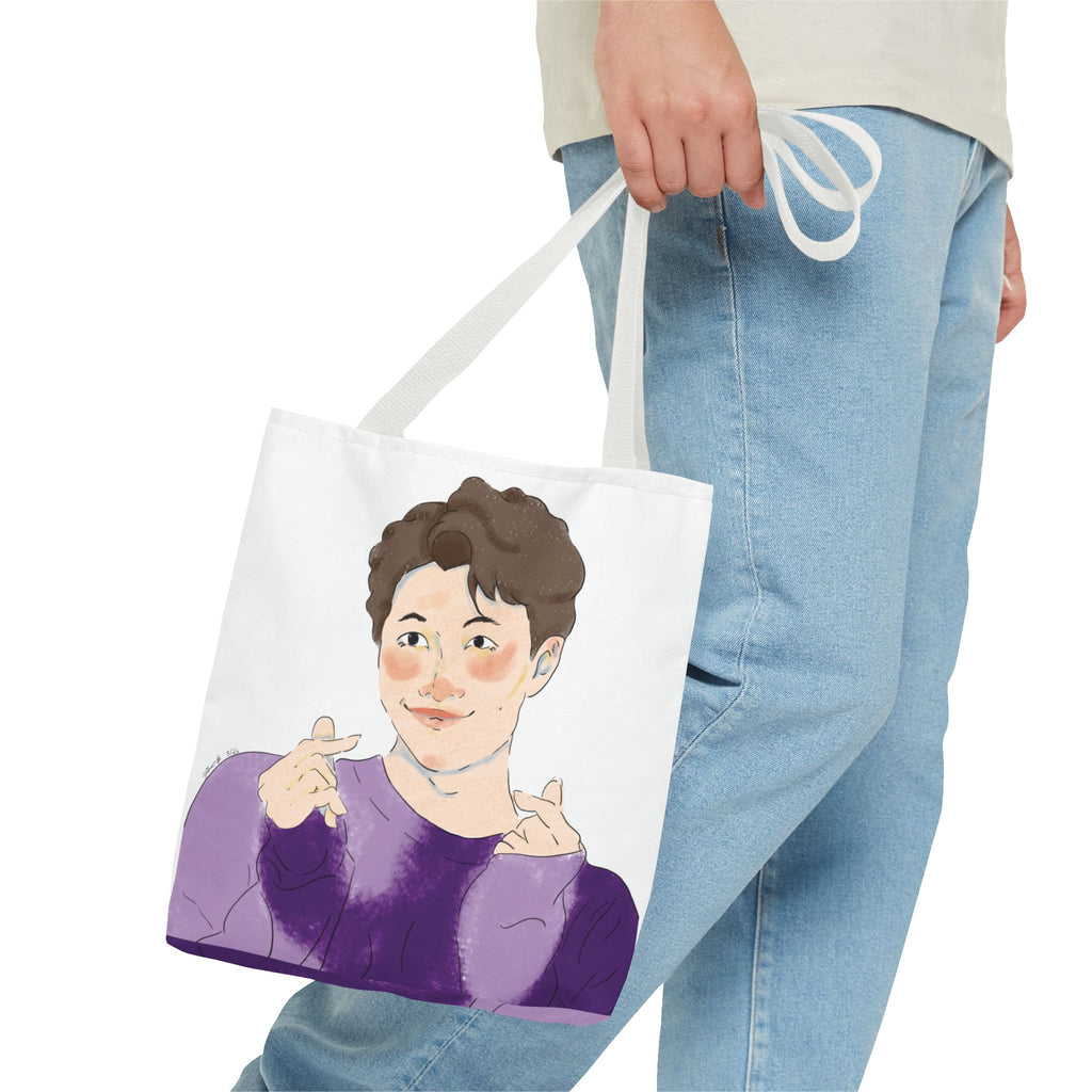 Namjoon Hand-Heart Portrait Tote Bag — Illustrated K-Drama Style Fan Tote