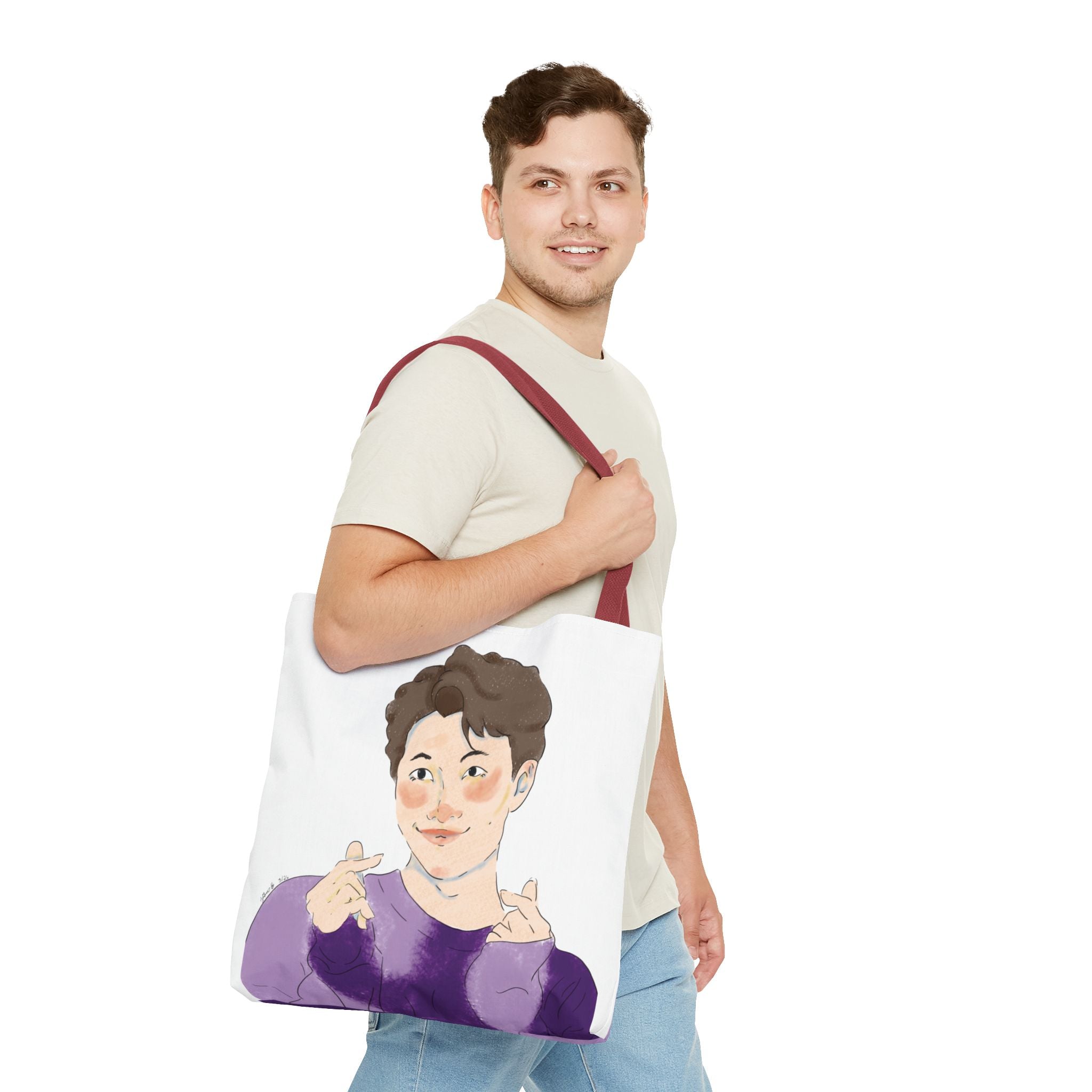 Namjoon Hand-Heart Portrait Tote Bag — Illustrated K-Drama Style Fan Tote