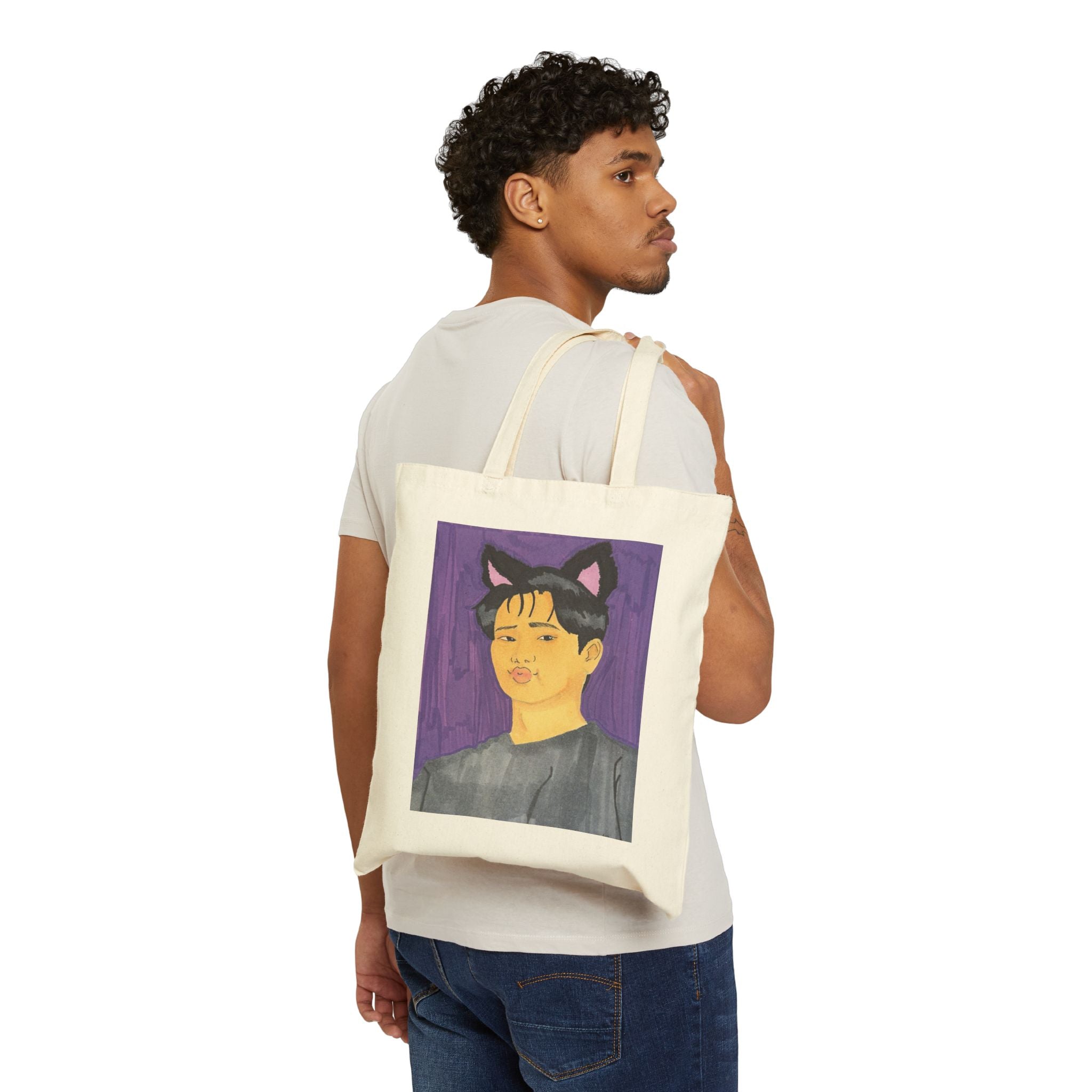 Cute San Cat-Ears Cotton Canvas Tote