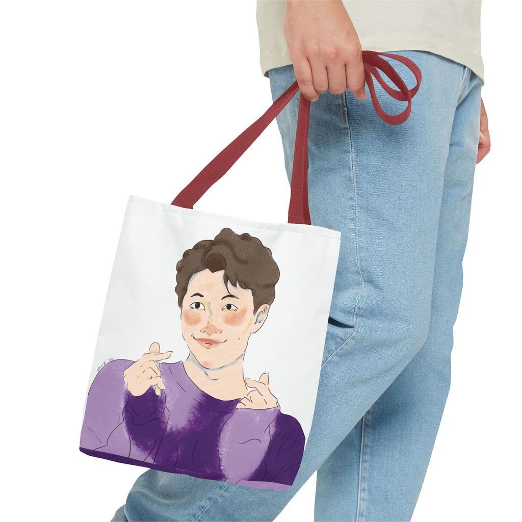 Namjoon Hand-Heart Portrait Tote Bag — Illustrated K-Drama Style Fan Tote