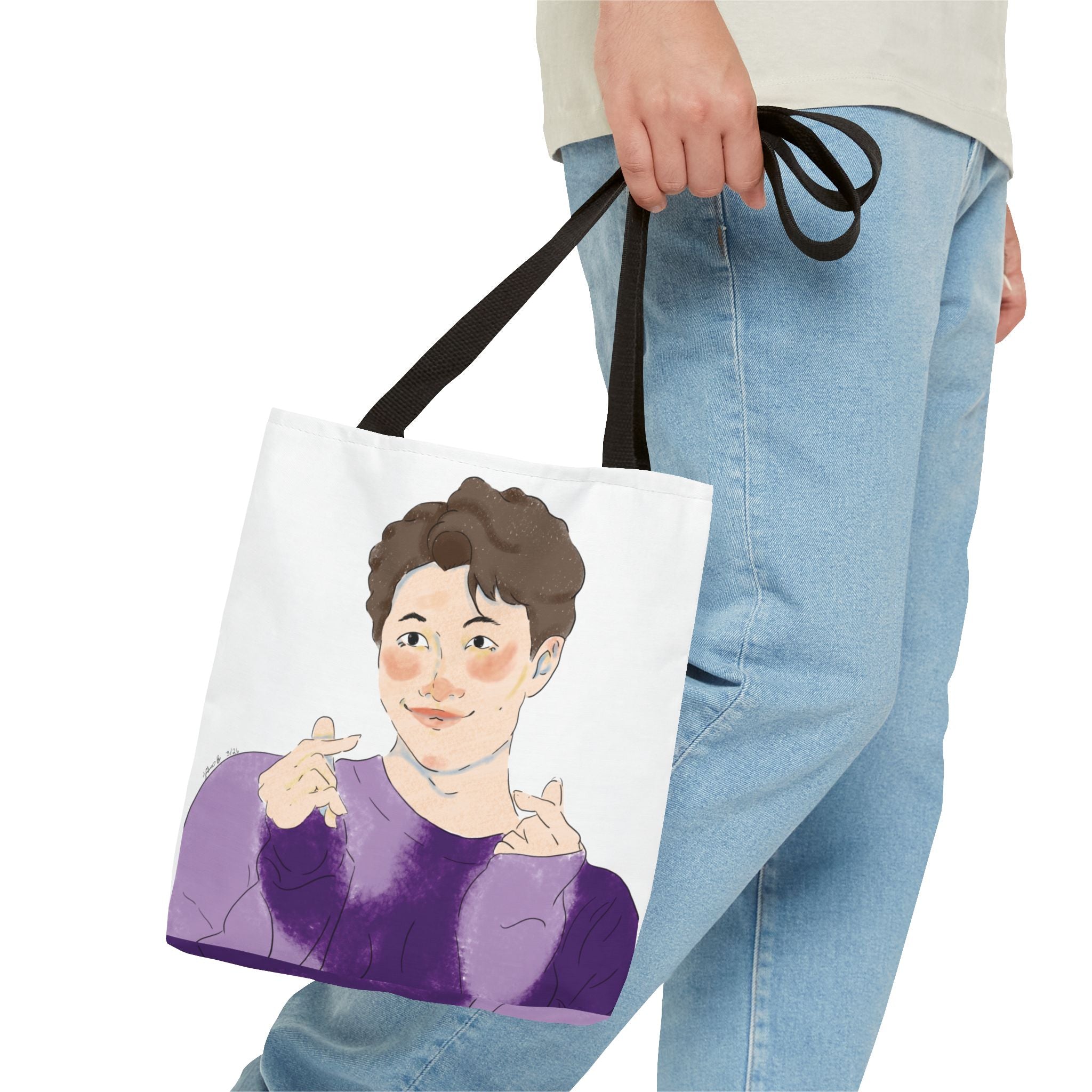 Namjoon Hand-Heart Portrait Tote Bag — Illustrated K-Drama Style Fan Tote